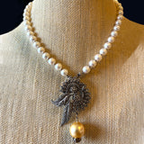 Vintage Marcasite & Pearl Necklace on neck form
