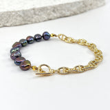 Double Take Anchor Bracelet with gold & black peacock pearls_closer look