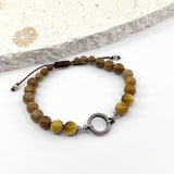 Men's Sterling Silver Band'O Shambala Bracelet with Golden Tigereye & Sandalwood beads