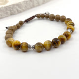 Band'O Shambala Bracelet # 2 with Sterling Silver, Golden Tigereye & Sandalwood beads _closeup