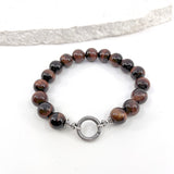 Red Mahogany Tigereye Men's Bracelet with sterling silver twisted clasp & details