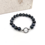 Men's Blue-Gray Hawk Eye Bracelet with sterling silver twisted ring clasp