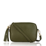 Pebbled leather Camera Bag with tassel_Olive
