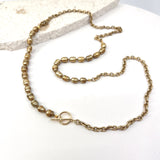 34' Necklace, 14k GP Satin flat cable chain & FW gold electroplate pearls, closer look