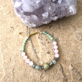 Heart Chakra Shambala Bracelet with Rose Quartz, Jade, Green aventurine