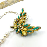 Green Ivy Pearl Necklace with Vintage Pin_closeup back view