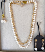 22k Heavy Gp paperclip chain & Pearl Necklace with choice of earrings
