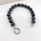 Men's Blue-Gray Hawk Eye Bracelet with sterling silver twisted ring clasp _open clasp