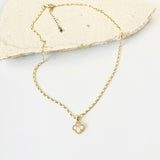 Gold Filled Flat Link Chain with MOP & CZ Clover  pendant