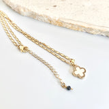 Gold Filled Flat Link Chain with MOP & CZ Clover  pendant_Lobster clasp & Extender chain with Pyrite