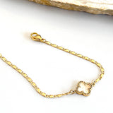 GF Flat Link Bracelet with MOP Clover with Cubic zirconia