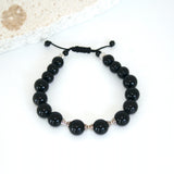 Black Obsidian Men's Shambala Bracelet with Sterling Silver