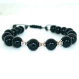Black Obsidian Men's Shambala Bracelet with Sterling Silver_closer look