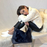 Postino Messenger bag _Navy leather  and Navy Calf hair