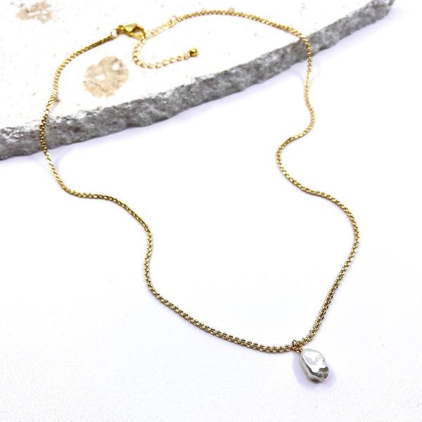 16-18" 14k gold filled Single Pearl Chip Necklace 