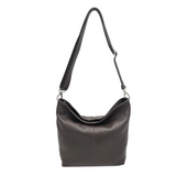 Tumbled leather shoulder bag with adjustable strap and chrome hardware_Black