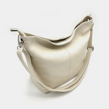 Tumbled leather shoulder bag with adjustable strap and chrome hardware_Ivory