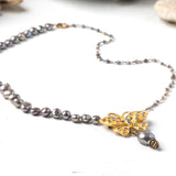 Butterfly Button Pearl Necklace close up