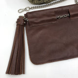 Tumbled Leather Tassel Belt  with Pouch_Chocolate/nickel hardware