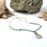 Gold filled Necklace with vermeil enamel Barrel bead and Natural Burma Jade Donut