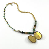Vintage Brass Locket & Green Jasper Necklace_open locket