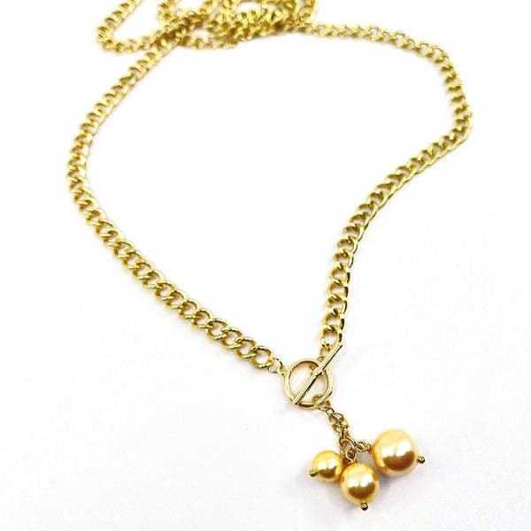 South Sea Shell Pearl Necklace_Gold Curb Chain