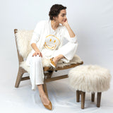 Model wearing Bamboo Maxi Palazzo with Cardigan & Smiley face T-shirt/Ivory