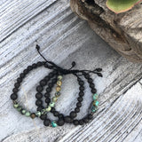 Group of 3 Men's Shambala bracelets with Turquoise and black Lava