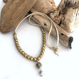 Peace Tribe 2_Leather and Brass Necklace_top view