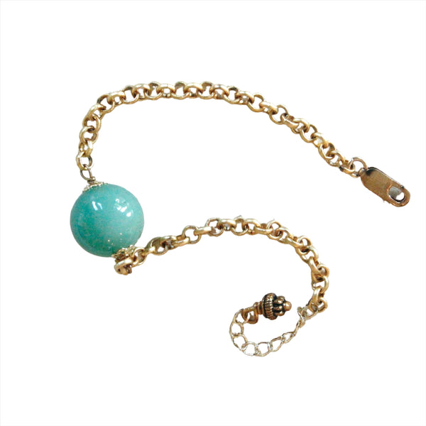 Gold filled chain Bracelet with a single Green Jade in the centercenter 