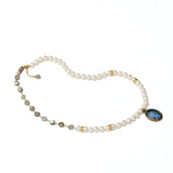 Necklace with Vintage blue Itaglio pendant, Cultured Pearls & Labradorite