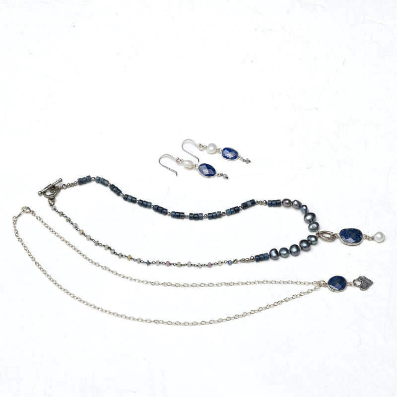 Sterling silver and Lapis collection with 2 necklaces and earrings.