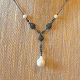 925 Vintage Marcasite & Pearl Necklace-closerl ook