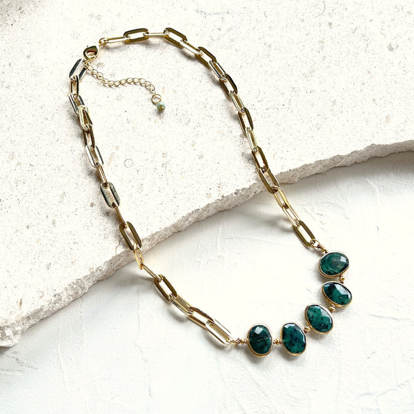 Raw Emerald Bezel Necklace