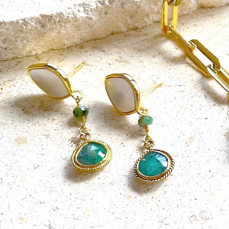 Raw Emerald MOP Earrings 2