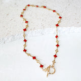 24k Electroplate & Enamel Clover Chain Necklace_Red