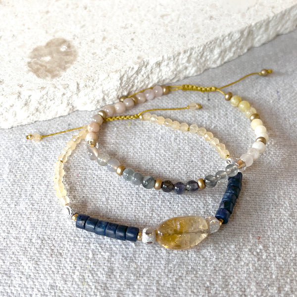 set of Shambala Bracelets with yellow and nay beads