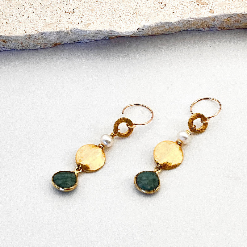 Raw Emerald & Vermeil Earrings