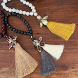 3 colors of beaded loop ornaments