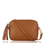 Pebbled leather Camera Bag with tassel_Tan