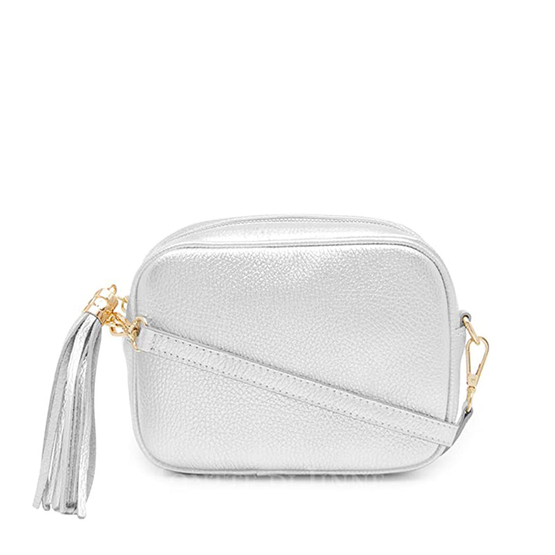 Pebbled leather Camera Bag with tassel_Lt.Silver