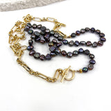 22k Heavy GP Paperclip/Rolo Chain & FW Black Peacock Pearls_closer look