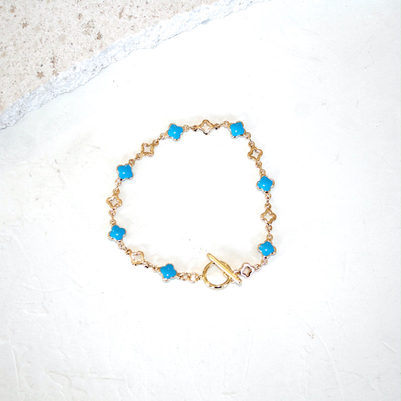 24k electroplate and enamel clover bracelet_turquoise