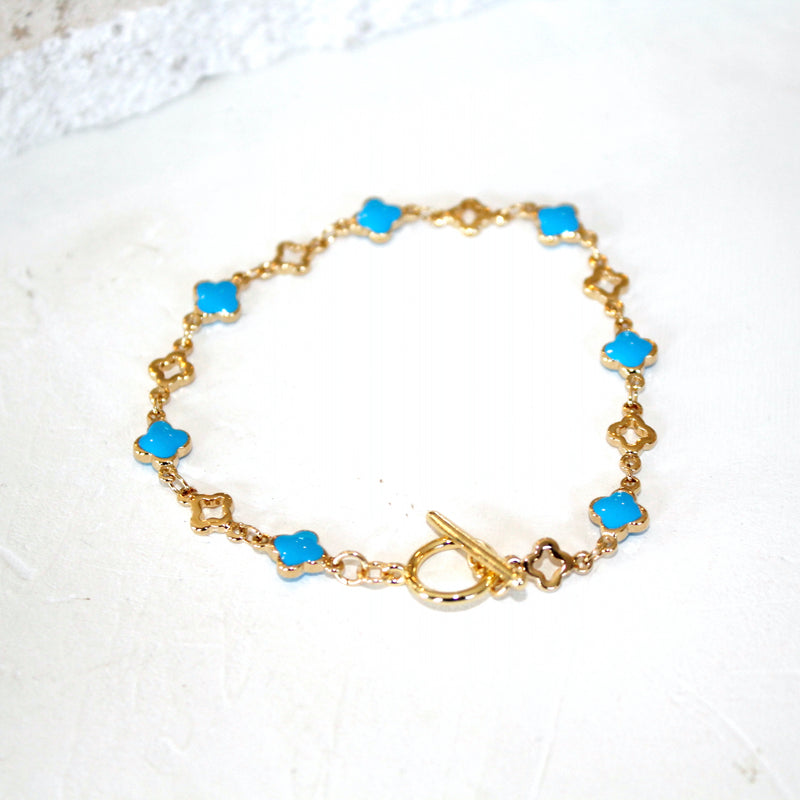 24k electroplate and turquoise enamel clover bracelet