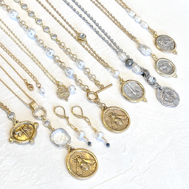 Coin Collection with Zeus, Bees, Dragonflies, Horses, and Fleur de Lys pendants