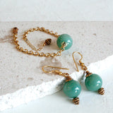 Gold filled chain Bracelet and earring set with Green Jade