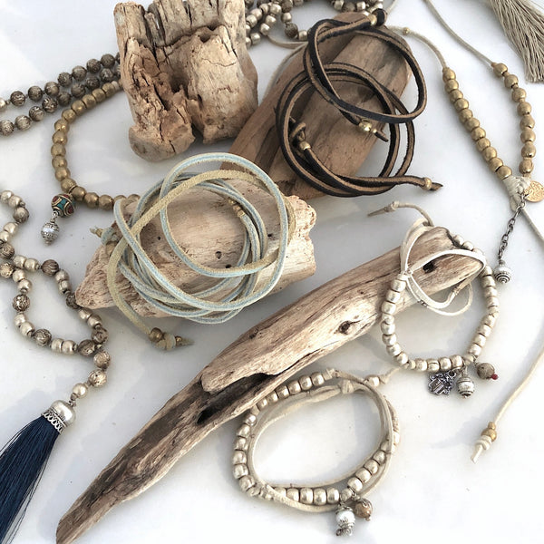 HarmonyTribeCollection_leather,Ethiopian Brass, Nepai Pearls, Silk