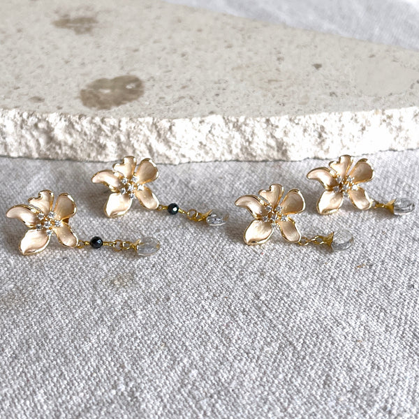 14k gold filled Enamel Flower stud Earrings with Crystal Quartz charms_collection