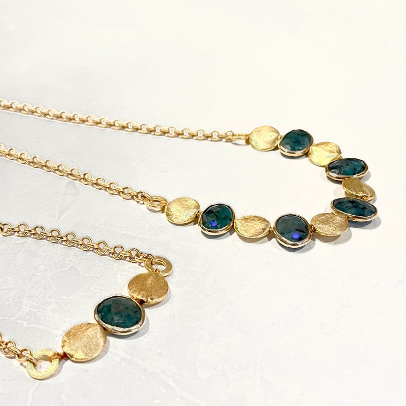 Raw Emerald And Vermeil necklace and bracelet