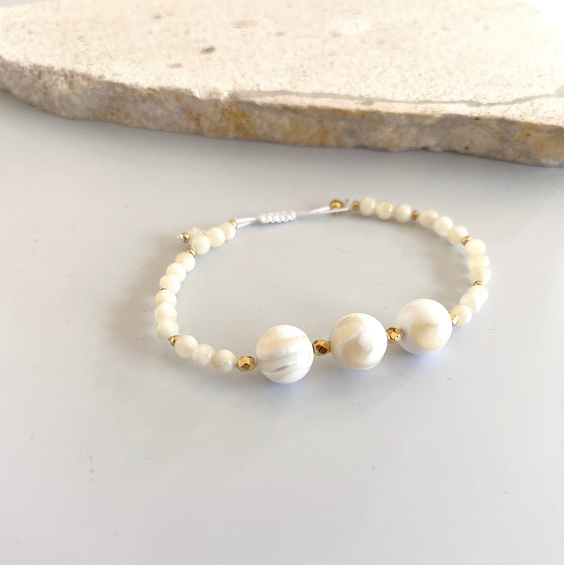 White Mother of Pearl Shambala Bracelet